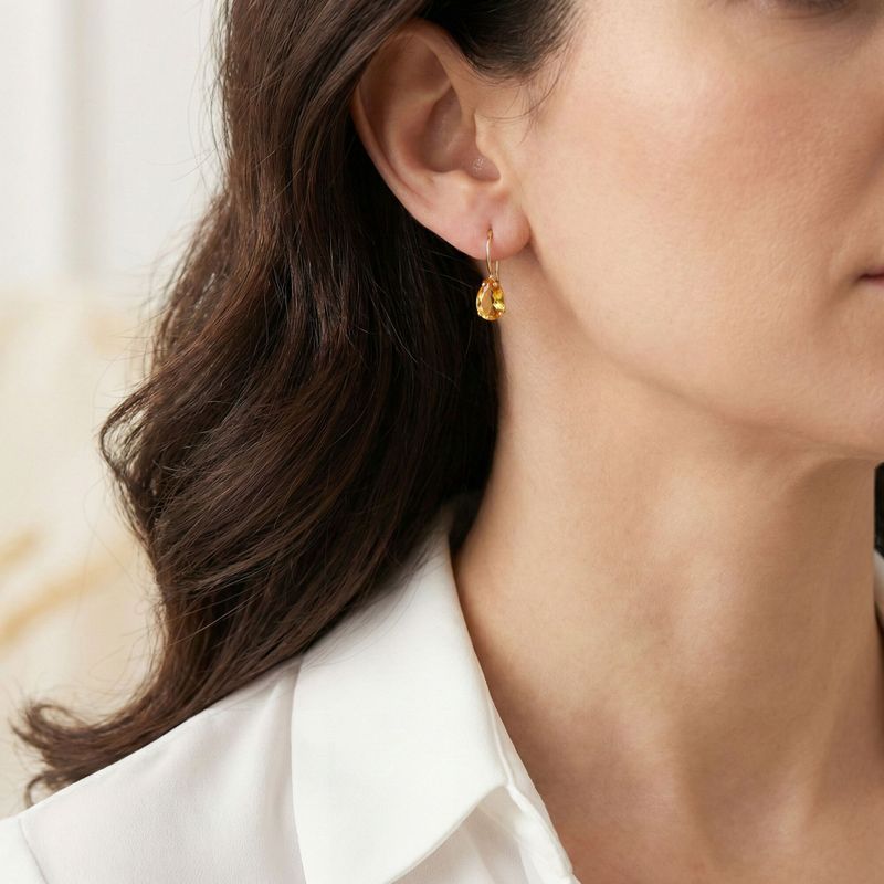 עגילי זהב 14 קראט טיפה אבן סיטרין