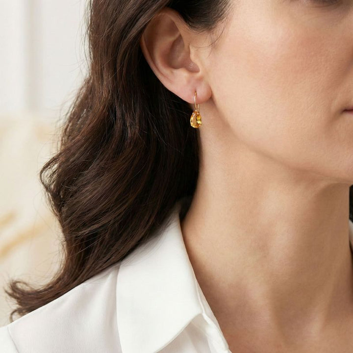 עגילי זהב 14 קראט טיפה אבן סיטרין