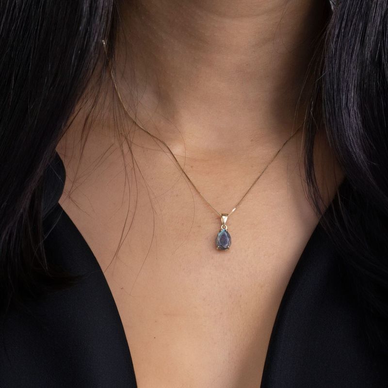 תליון טיפה זהב 14 קראט לברדורייט