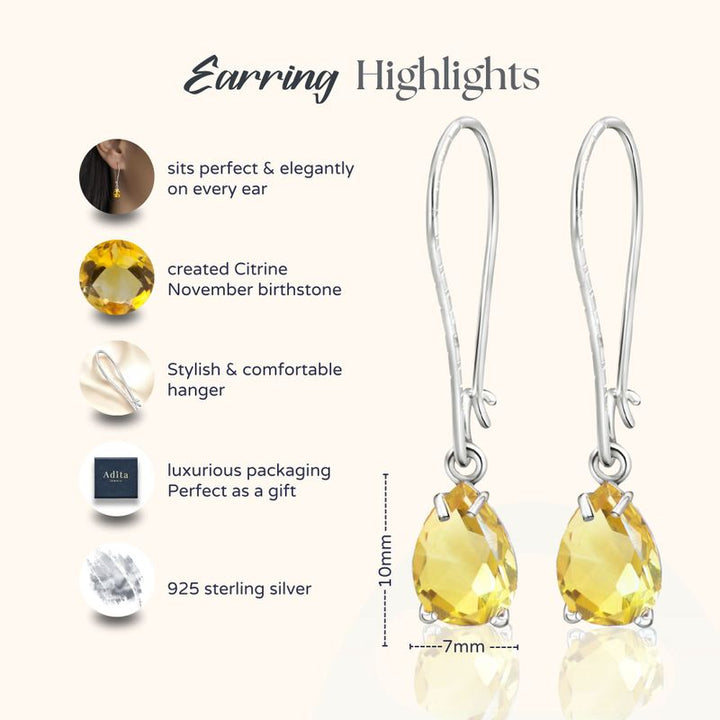 עגילי כסף תלויים – סיטרין צהוב