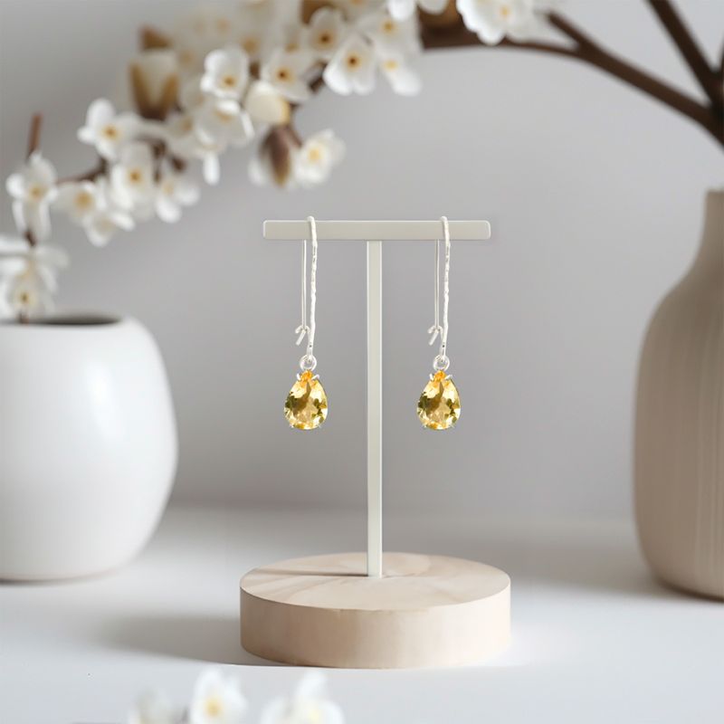 עגילי כסף תלויים – סיטרין צהוב