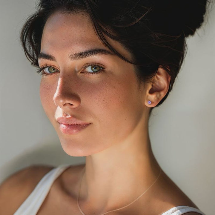 עגילי כסף אמיתי 925 צמודים אמטיסט