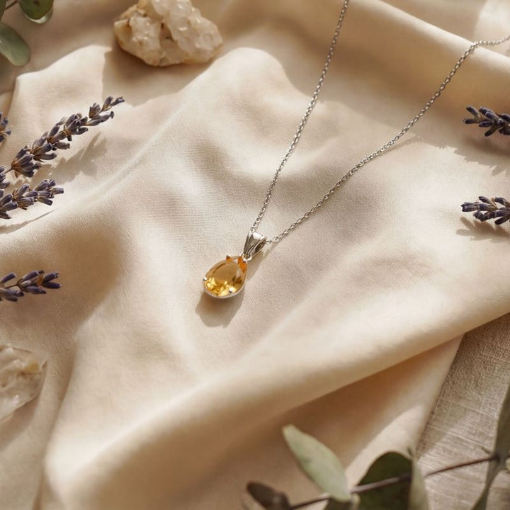 תליון טיפה קלאסי כסף סיטרין מלאכותי