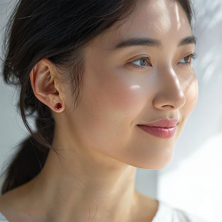 עגילי כסף אמיתי 925 צמודים גארנט