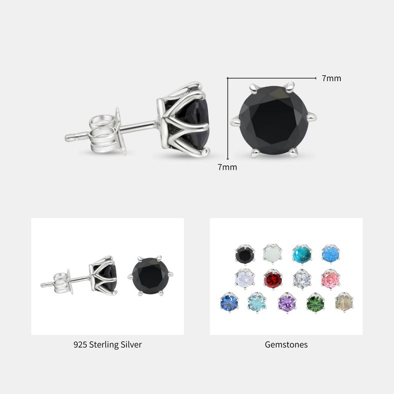 עגילי כסף אמיתי 925 צמודים זירקון שחור