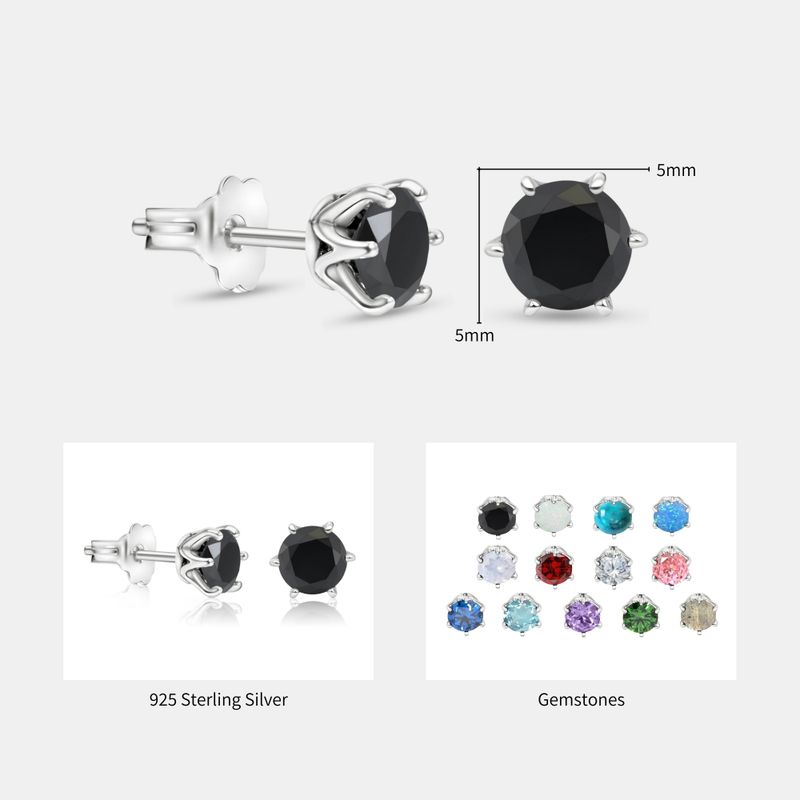 עגילי כסף אמיתי 925 צמודים זירקון שחור