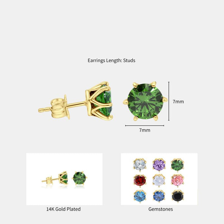 עגילים צמודים ציפוי זהב זירקון ירוק