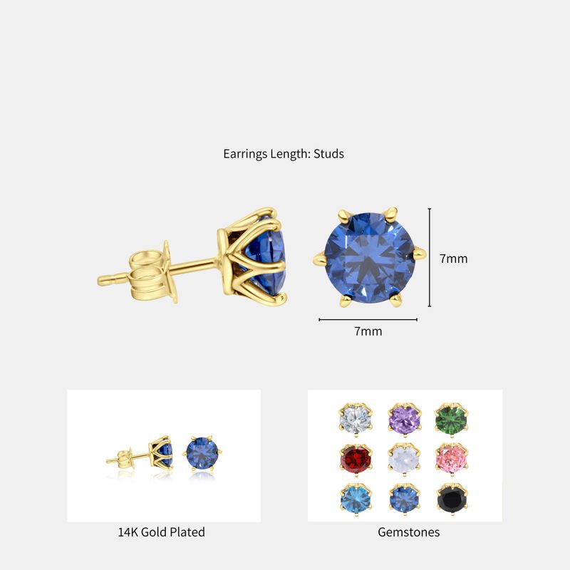 עגילים צמודים ציפוי זהב זירקון כחול כהה