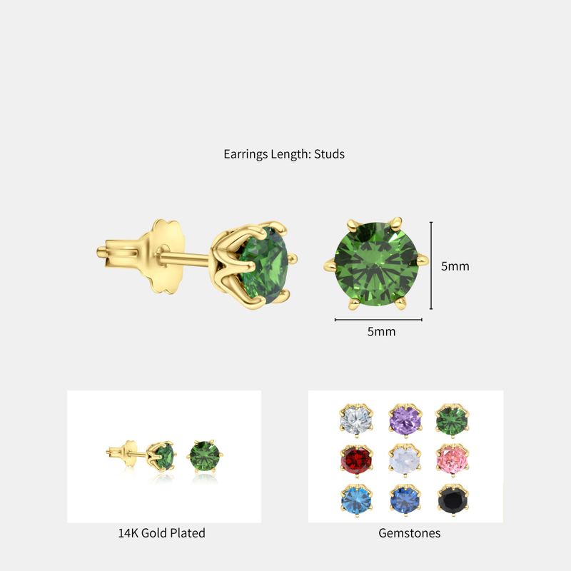 עגילים צמודים ציפוי זהב זירקון ירוק