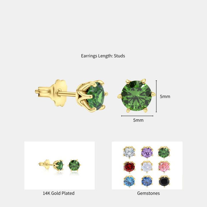 עגילים צמודים ציפוי זהב זירקון ירוק