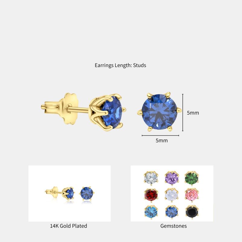 עגילים צמודים ציפוי זהב זירקון כחול