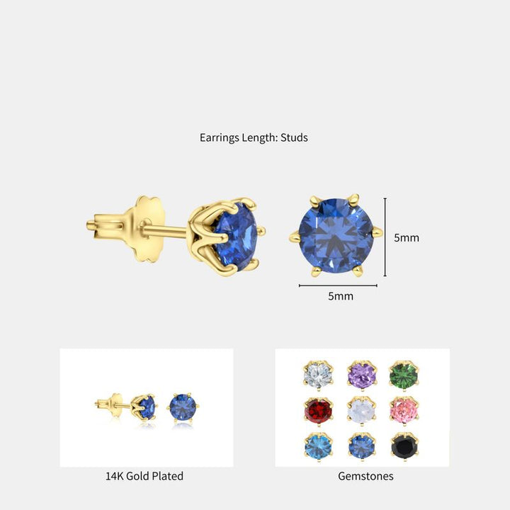 עגילים צמודים ציפוי זהב זירקון כחול