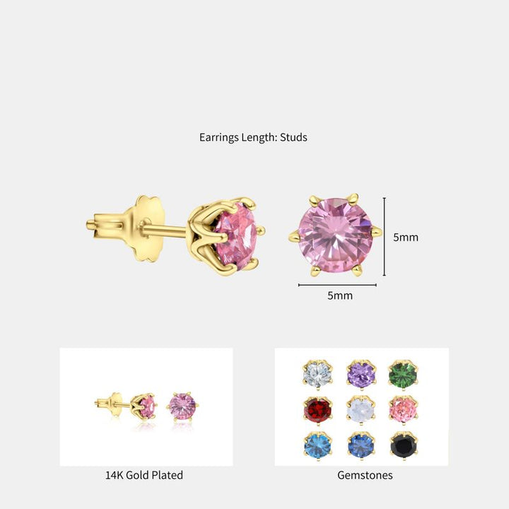 עגילים צמודים ציפוי זהב זירקון ורוד