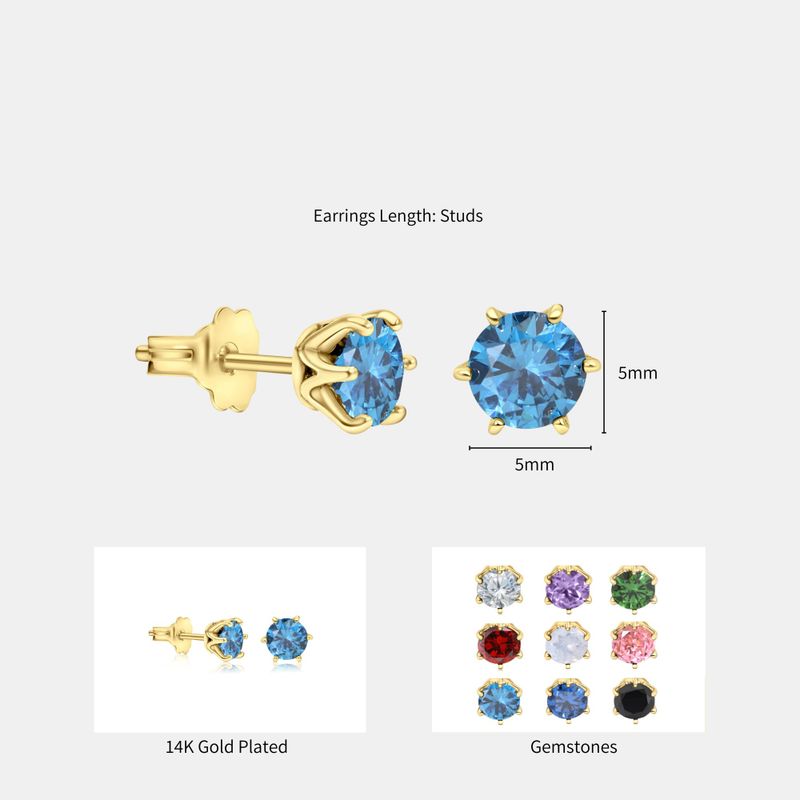 עגילים צמודים בציפוי זהב זירקון כחול