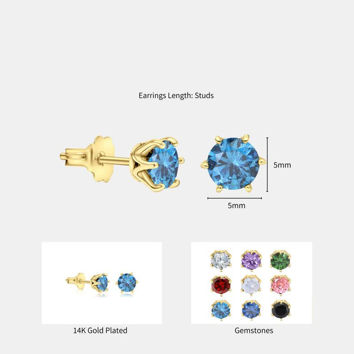 עגילים צמודים בציפוי זהב זירקון כחול