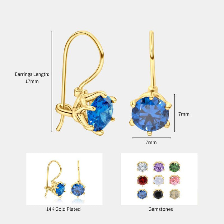 עגילים תלויים ציפוי זהב זירקון כחול