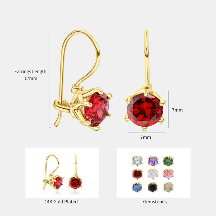 עגילים תלויים ציפוי זהב אבן גארנט