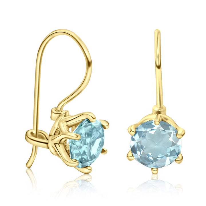 עגילים תלויים ציפוי זהב אבן טופז כחול