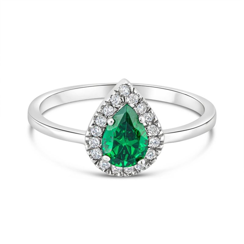 טבעת מלאני זהב לבן 14K זירקונים ירוק לבן