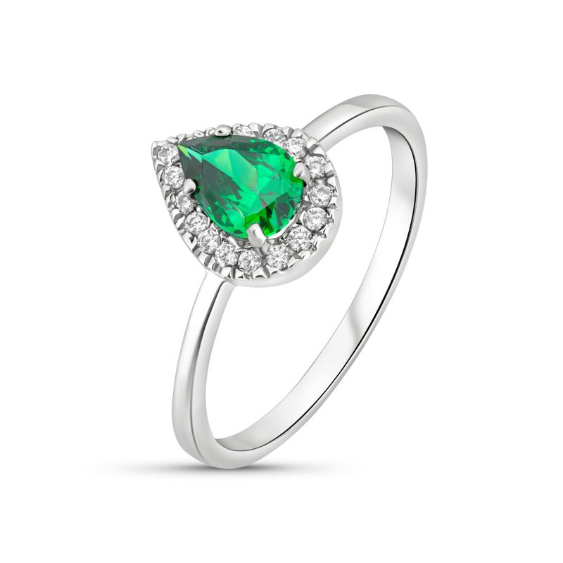 טבעת מלאני זהב לבן 14K זירקונים ירוק לבן