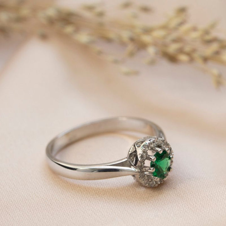 טבעת זהב 14K לבן ירוק