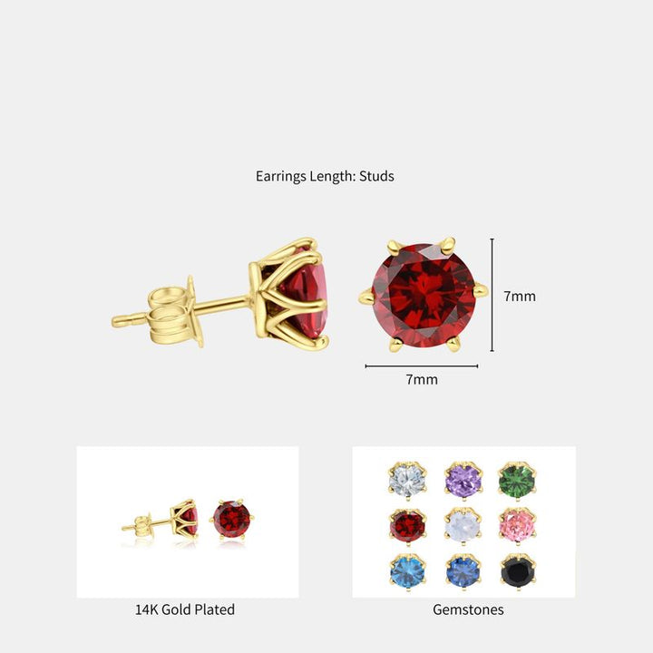 עגילים צמודים ציפוי זהב אבן גארנט