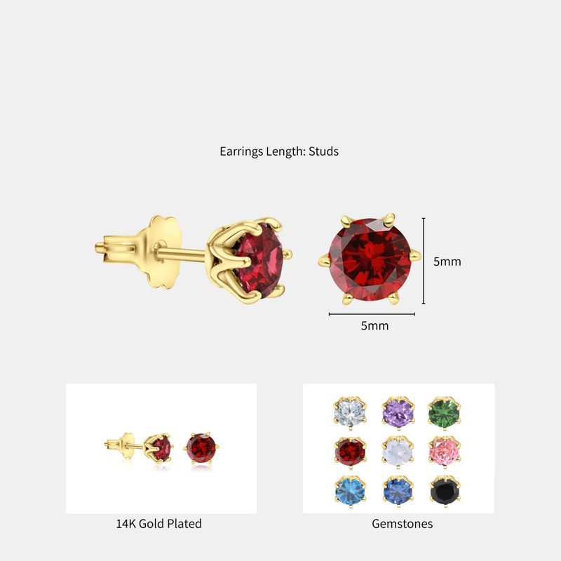 עגילים צמודים ציפוי זהב גארנט