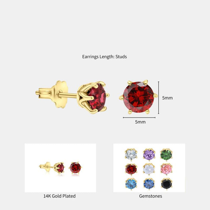 עגילים צמודים ציפוי זהב גארנט