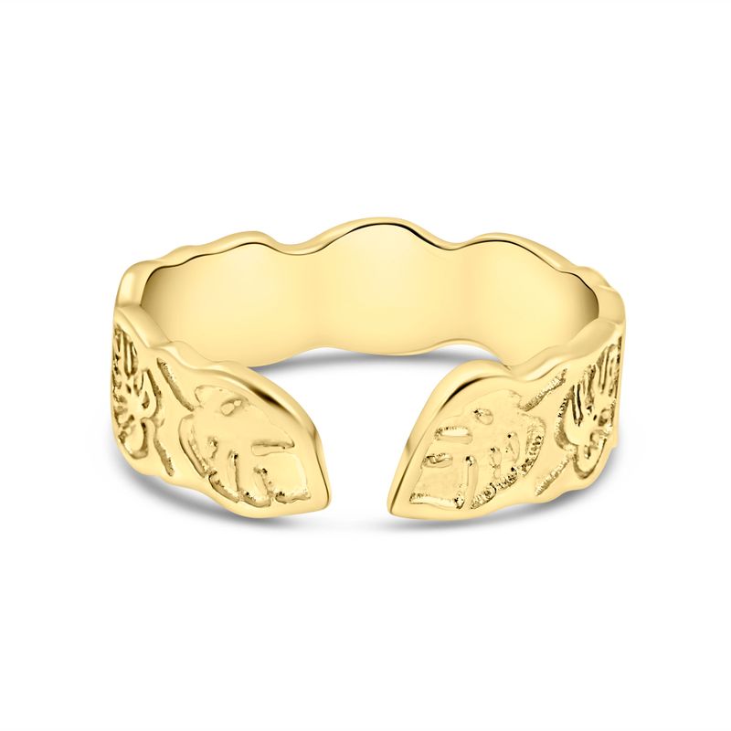 טבעת פתוחה ציפוי זהב בצורת עלה – רוחב בינוני