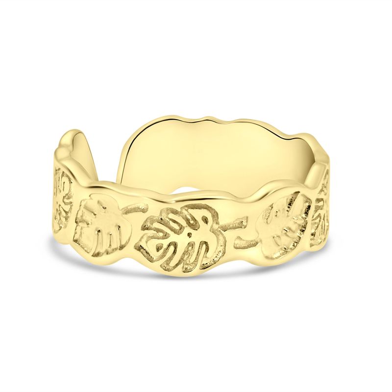 טבעת פתוחה ציפוי זהב בצורת עלה – רוחב בינוני