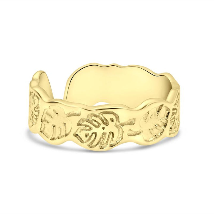 טבעת פתוחה ציפוי זהב בצורת עלה – רוחב בינוני