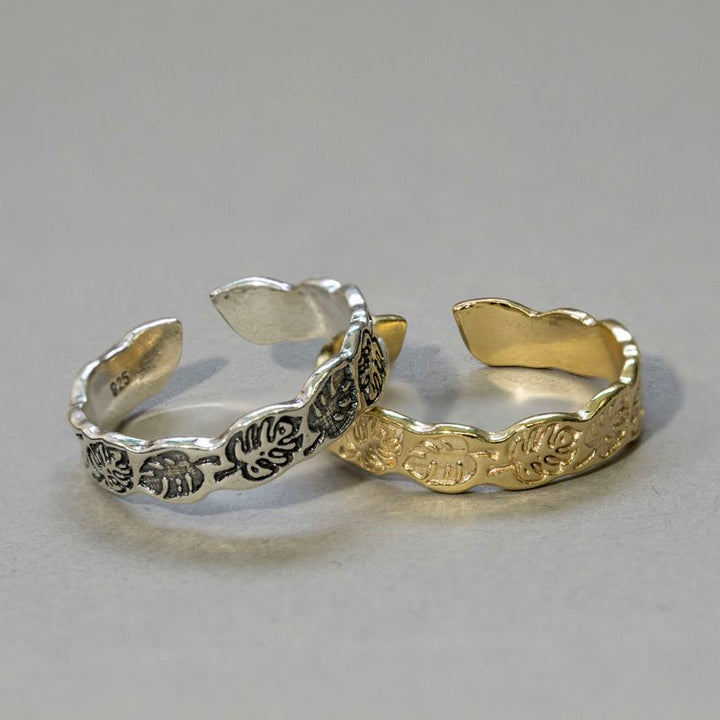 טבעת פתוחה ציפוי זהב בצורת עלה – רוחב קטן