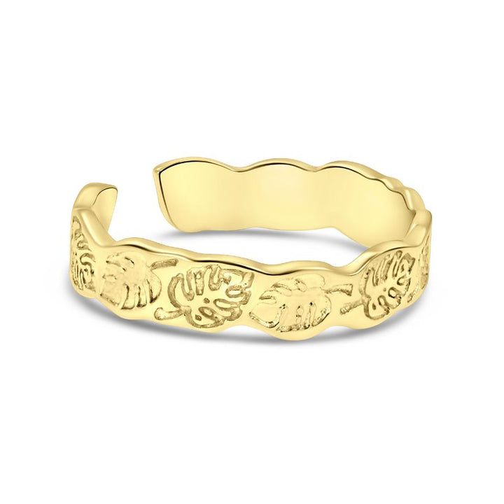 טבעת פתוחה ציפוי זהב בצורת עלה – רוחב קטן