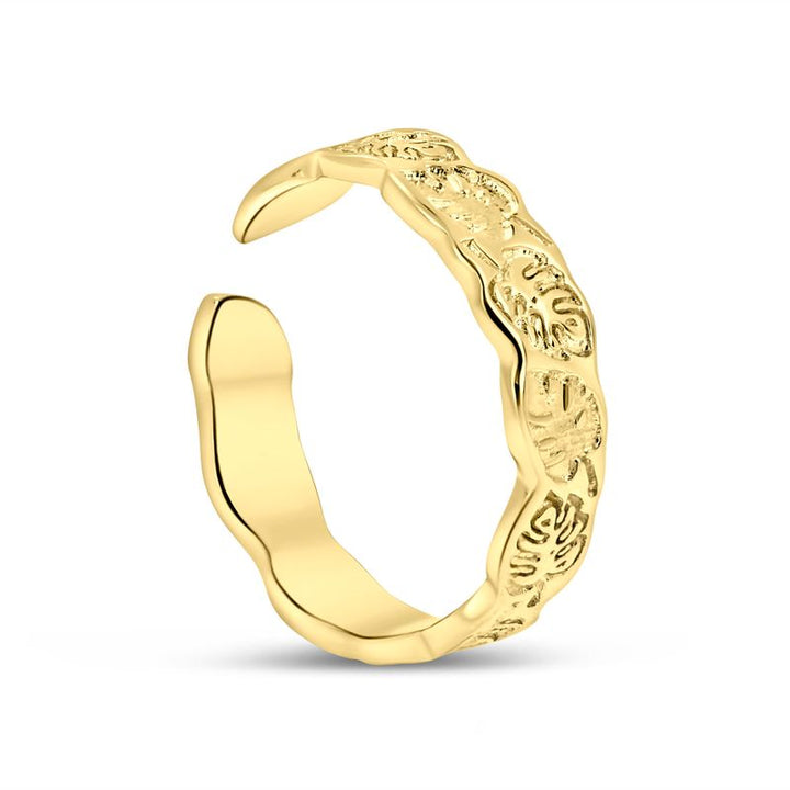 טבעת פתוחה ציפוי זהב בצורת עלה – רוחב קטן