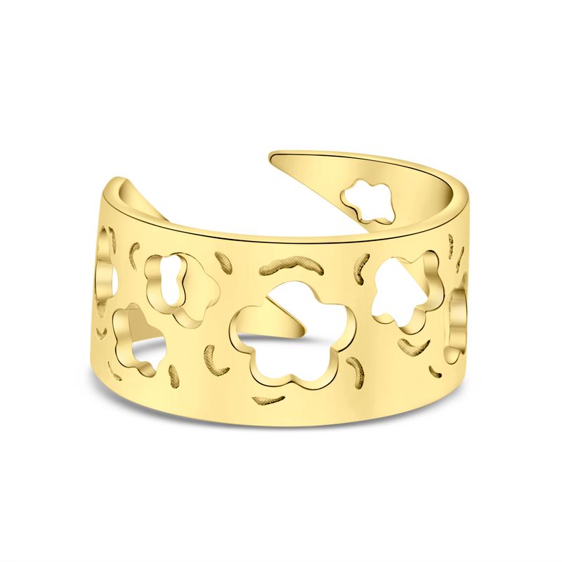 טבעת פתוחה בציפוי זהב עם חורים בצורת פרחים
