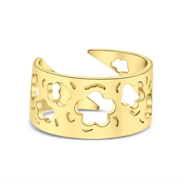 טבעת פתוחה בציפוי זהב עם חורים בצורת פרחים