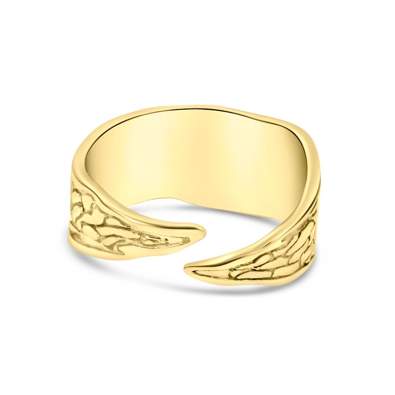 טבעת פתוחה ציפוי זהב עם עלים ופרח