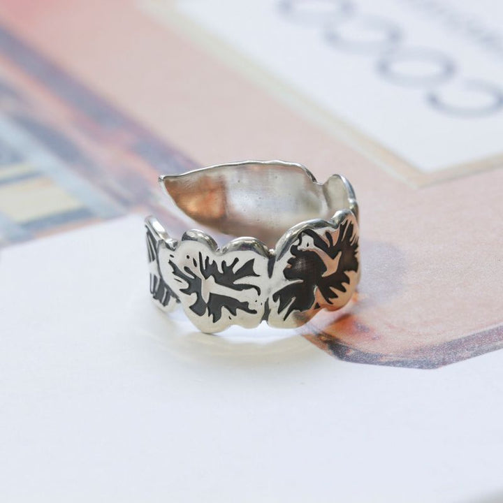 טבעת כסף פתוחה בצורת עלה