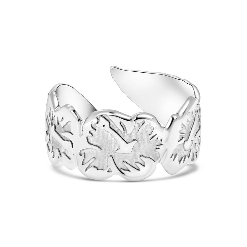 טבעת כסף פתוחה בצורת עלה