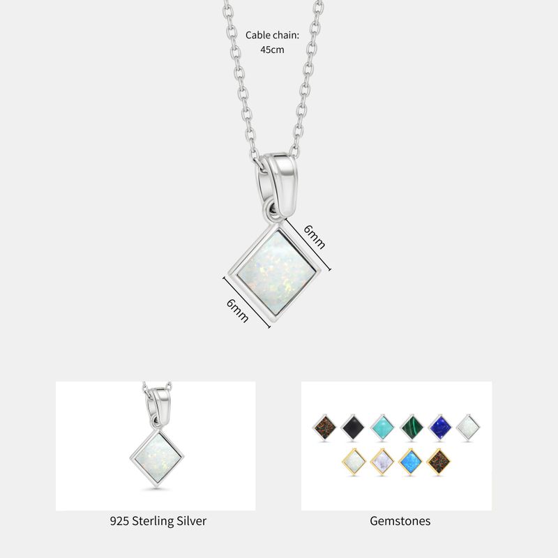 תליון ריבוע כסף 925 – אופל לבן