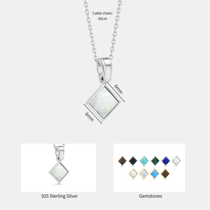 תליון ריבוע כסף 925 – אופל לבן