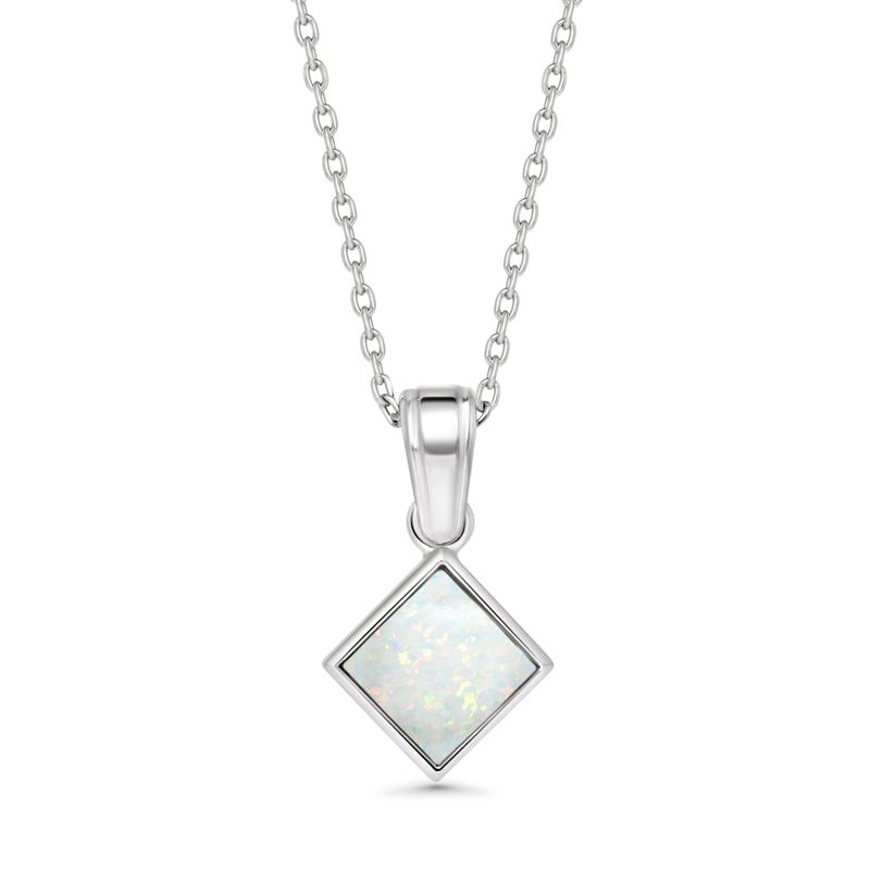 תליון ריבוע כסף 925 – אופל לבן