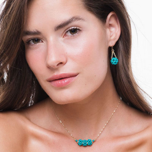 Серьги-шарики Lancoise из 14-каратного золота с бирюзой