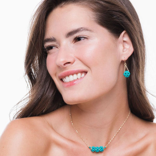 Серьги-шарики Lancoise из 14-каратного золота с бирюзой