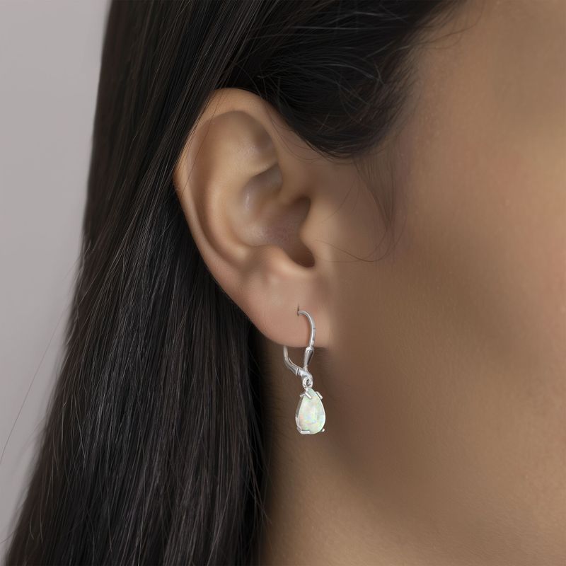 עגילי כסף אמיתי לברבק טיפה בשיבוץ אופל לבן