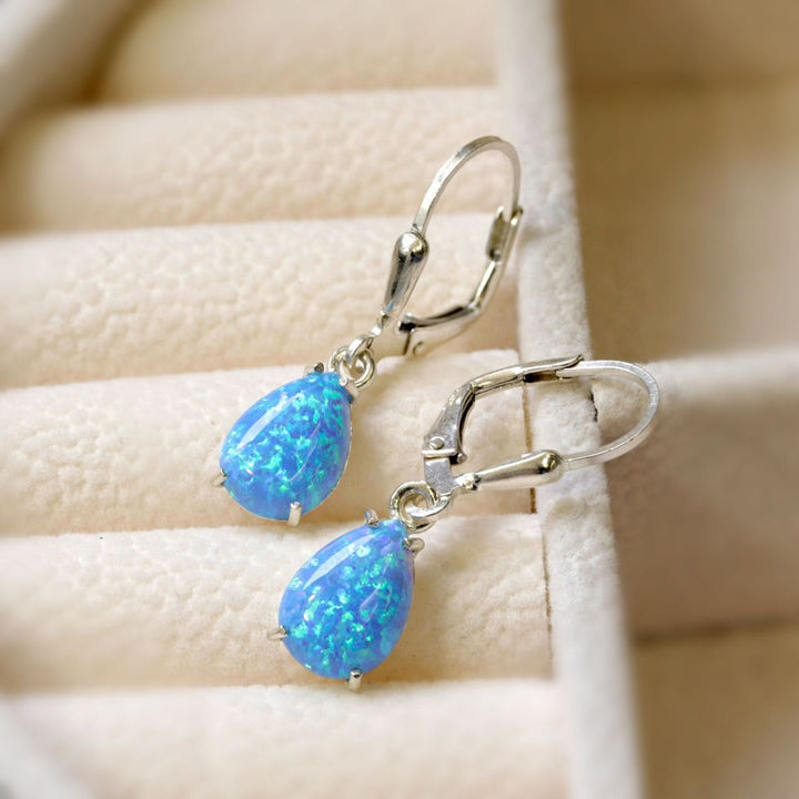 עגילי כסף אמיתי לברבק טיפה בשיבוץ אופל כחול