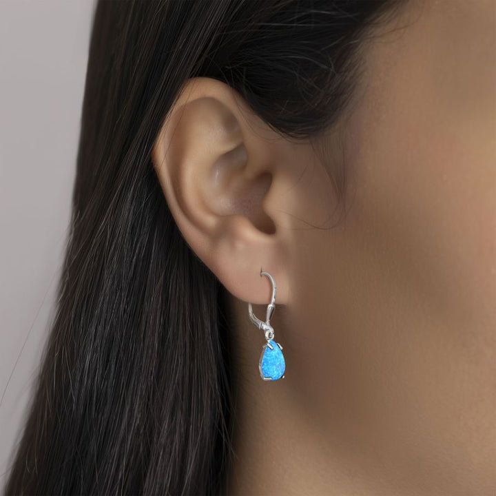 עגילי כסף אמיתי לברבק טיפה בשיבוץ אופל כחול