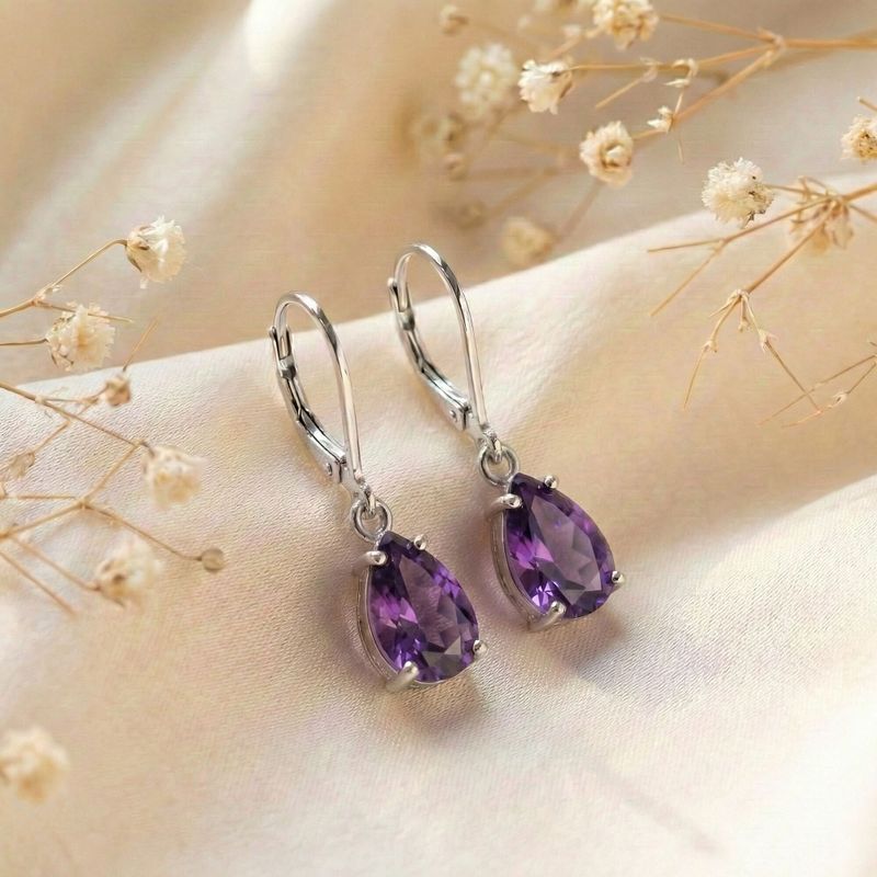 עגילי כסף אמיתי לברבק טיפה אמטיסט מלאכותי