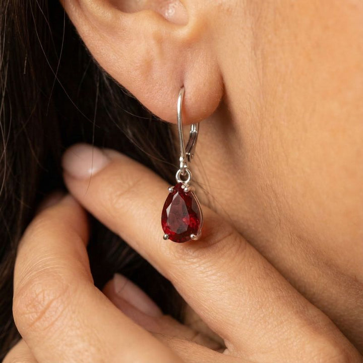 עגילי כסף אמיתי לברבק טיפה גרנט מלאכותי