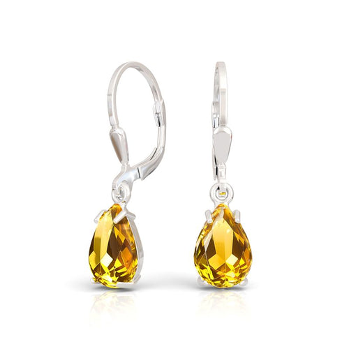 Серьги из натурального серебра для барбекю с каплей искусственного цитрина.